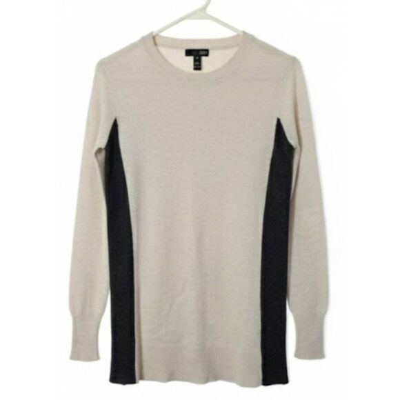 Aqua cashmere womens small sweater gray cream gray light cashmere color block - Picture 2 of 7